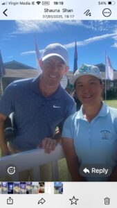 Junior Girls Captain proudly wearing her Greystones Club shirt at Bay Hill when she met Rory McElroy. 